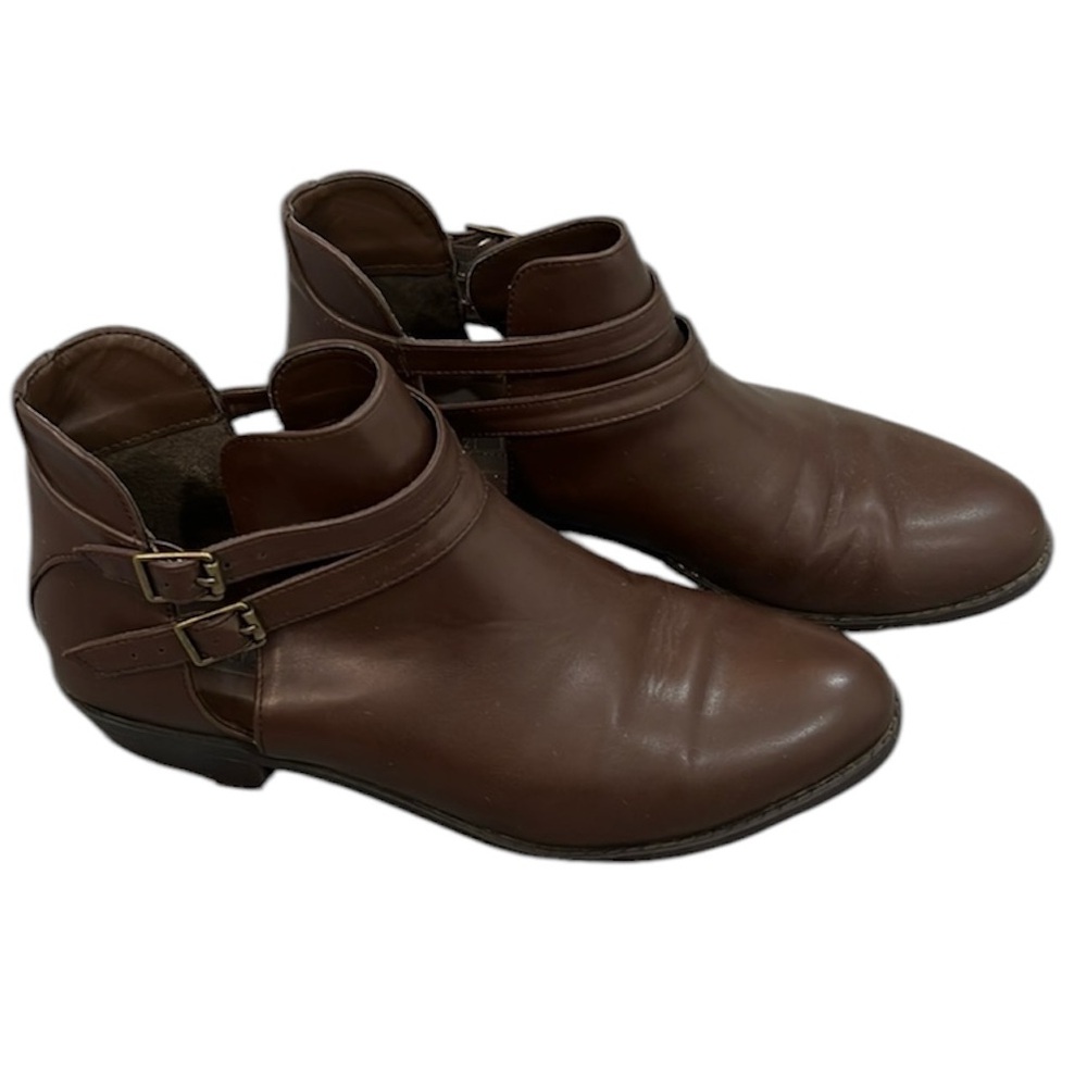 Chic Brown Leather Buckle Ankle Boots